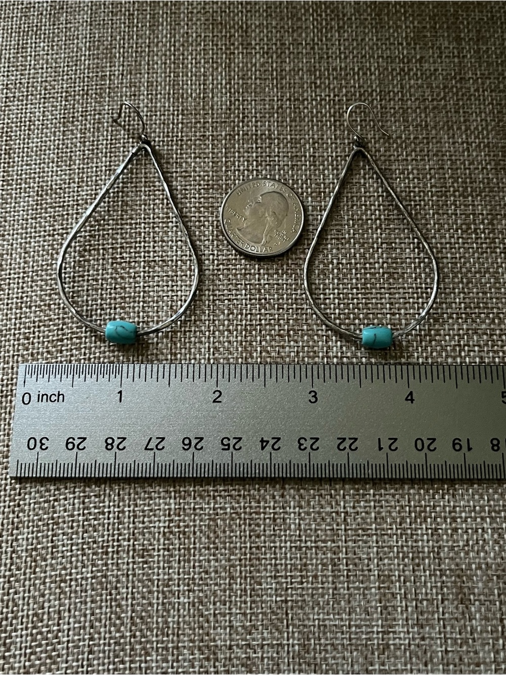 Lucky Brand Silver Teardrop Earrings with Turquoise Beads - Picture 4 of 4